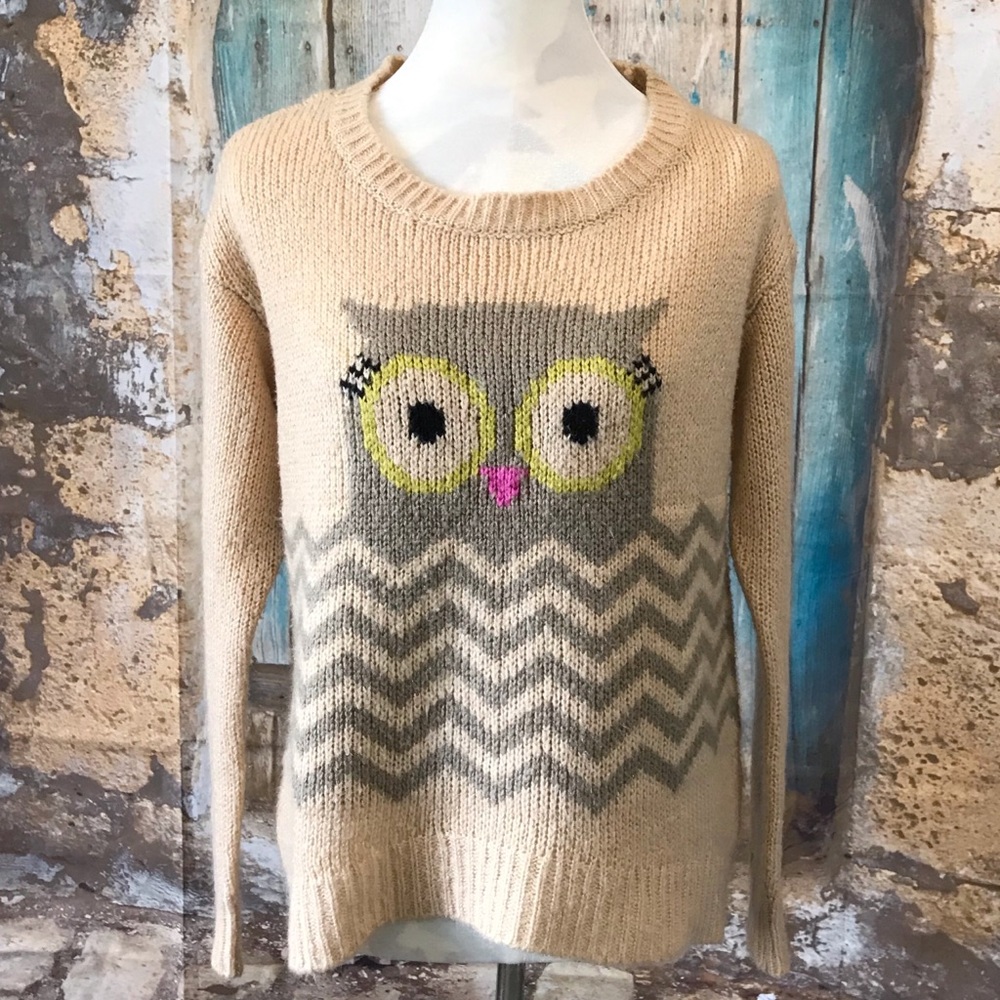 Jolt-Tan Owl Graphic Sweater